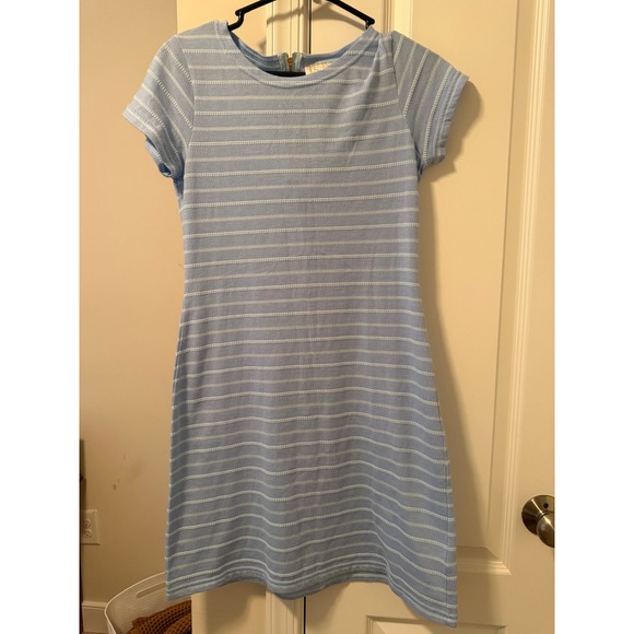 Sail to Sable Dresses & Skirts - Sail to Sable STS Blue White Striped Short Sleeve Shift Dress Gold Zip Womens S